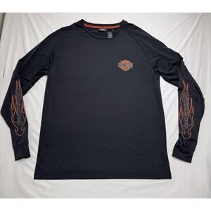 Y2K Harley Davidson Flame Sleeve Dri Fit Longsleeve Tshirt Motorcycle Size Large